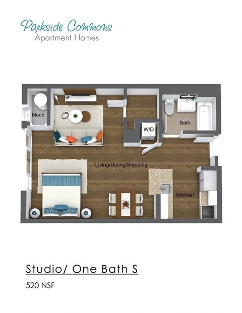 Floor plan for studio, 1 bath, 560 sqft